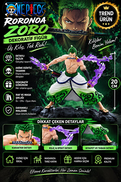 FG KONNİCHİWA KONNICHIWA One Piece Roronoa Zoro Üç Kılıçlı Anime Figürü – Efe...