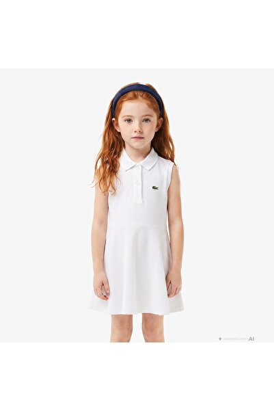Lacoste Kız Çocuk Kolsuz Polo Yaka Beyaz Elbise
