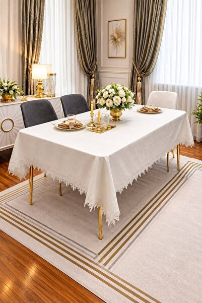 GOLDROOM هوم فرنس فرونت دانتيل قطعة من قماش الكتان 160*220 فاخر مفرش طاولة