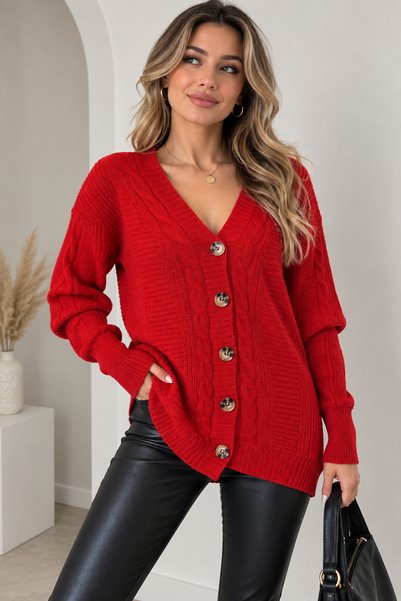 H&E LUXURY DESIGN Women's Soft Textured Cardigan with Knitted Detail