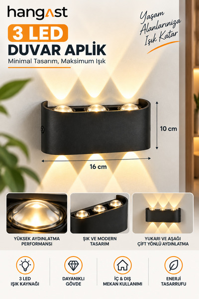 HANGAST He-006 Dekoratif Çift Taraf Duvar Aydınlatma Led Aplik Duvar Lambası Modern Aplik Iç Dış Mekan