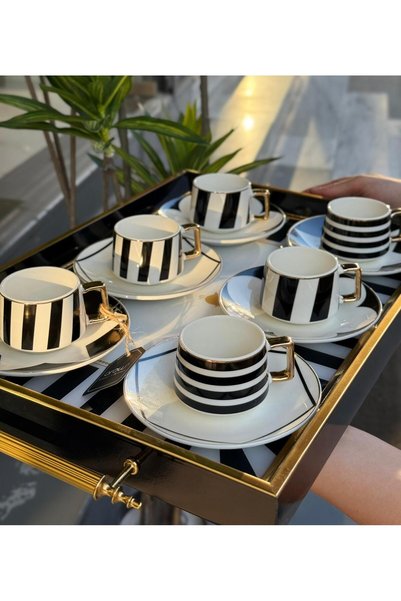 Onedekor Set of 6 Porcelain Black Royal Coffee Cups
