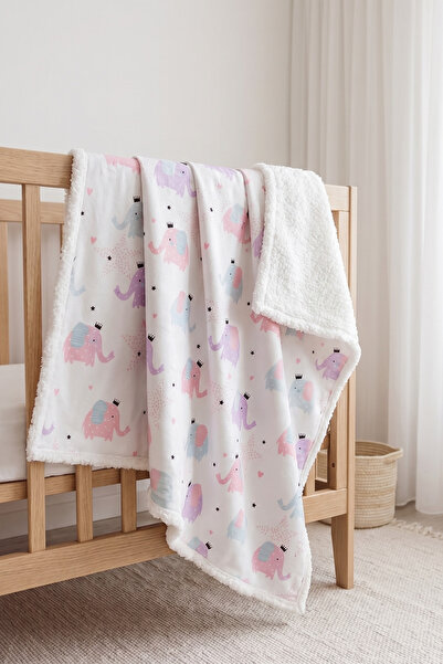 HAMUR Fluffy Bebek Battaniyesi 80x100 Cm Elephant Kundak Puset Çift Taraflı K...