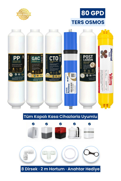 water global Su Arıtma Filtresi Kapalı Kasa 6'lı Filtre Seti 80 GPD İhlas Aur...