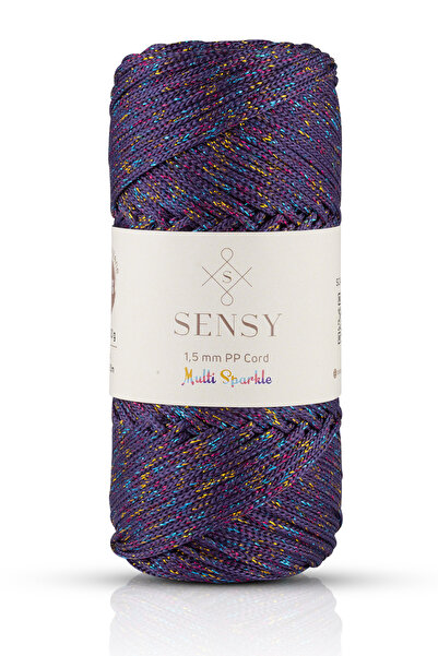 SENSY Multi Sparkle Simli Çok Renkli İp 100 Gr Polyester Makrome İpi Mor 1,5 ...
