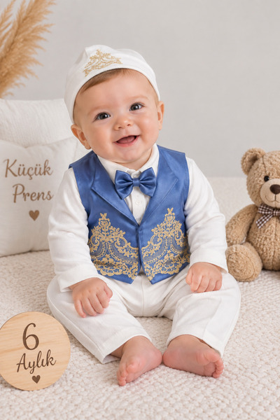 Ponpon Baby Erkek Bebek 6 Parça Lüks Mevlüt Takımı /sünnetlik Bebek Hediyelik