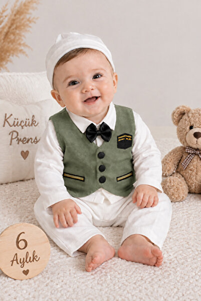 Ponpon Baby Baby Boy Mevlüt Suit 6 Pieces Circumcision Set Coat Embroidered B...