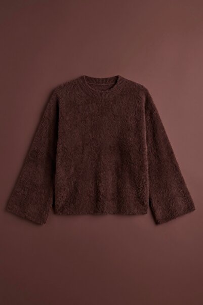 Aurenza Vellori Women's Crew Neck Wide Sleeve Bearded Soft Sweater