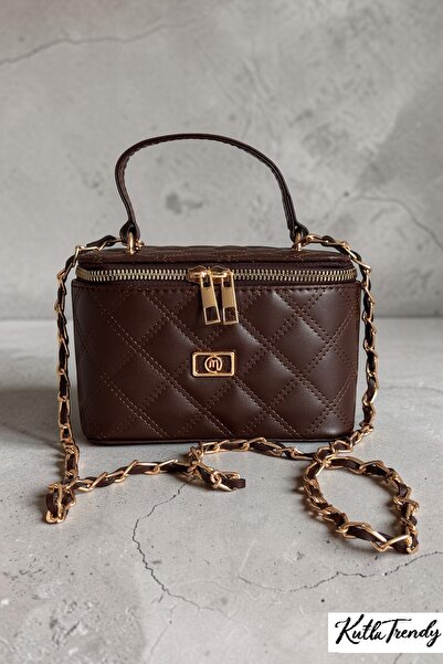 Classbag Kadın Kahverengi Mini Kutu, Kapitone Desenli Zincir Askılı Çapraz ve...