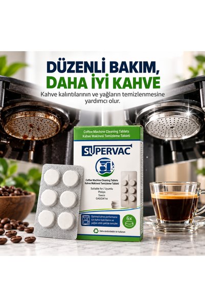 Supervac Philips CA6704/10 Espresso Kahve Makinesi Kahve Yağı Çözücü Temizleme Tableti 12 Adet