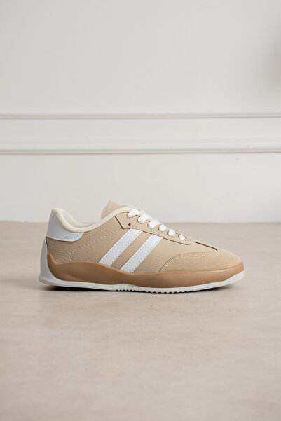 JUHR Two-Tone Retro Beige Casual Sneaker Sports Shoes Comfortable Rubber Sole Unisex