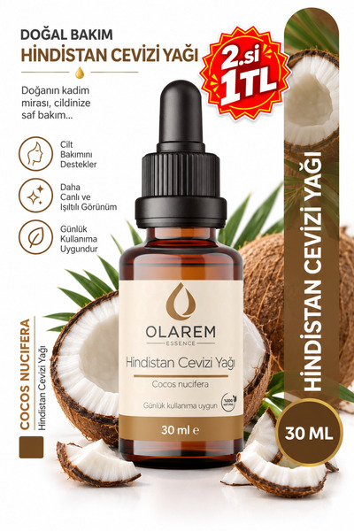 olarem essence Hindistan Cevizi Yağı (Cocos nucifera) Soğuk Sıkım Sabit Yağ 3...