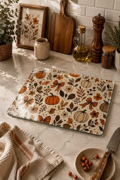Generic Brand Glass Cutting Board Decorative Pumpkin Themed - Glass Cutting Board |   30cm X 40cm