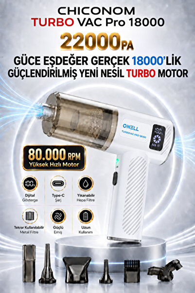 chiconom Onell Kablosuz Araç Süpürgesi 18000 Pa 3 Kademeli Vakum ve Üfleme, H...