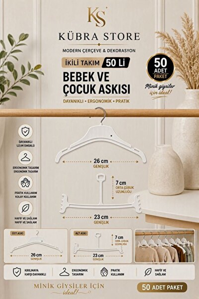 KübraStore Bebek ve Çocuk Askısı 50'li Set – 25 Askı + 25 Gerdirmeli Askı | 0...