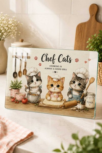 Generic Brand Glass Cutting Board Cute Cat Themed - Glass Cutting Board |   20cm X 30cm