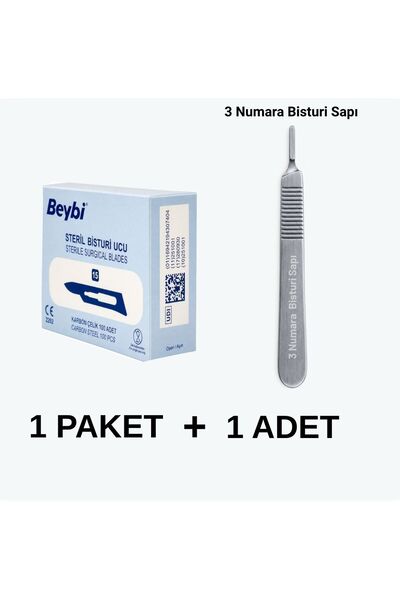 Beybi BİSTÜRİ KESİM OPERASYON UCU NO: 15+SAPI NO:3 (steril) (100 ADET) PASLAN...