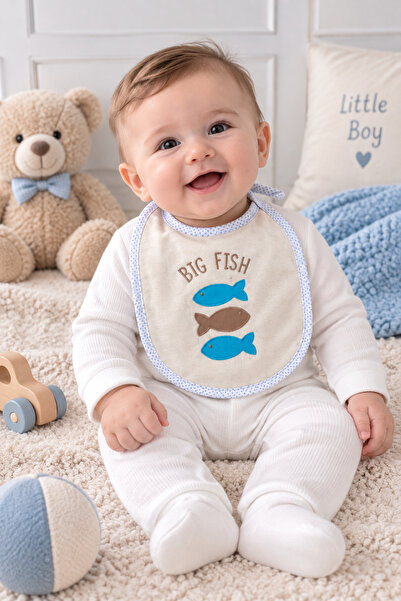 Harry&Millie Waterproof Unisex Baby Bib with Fish Embroidery