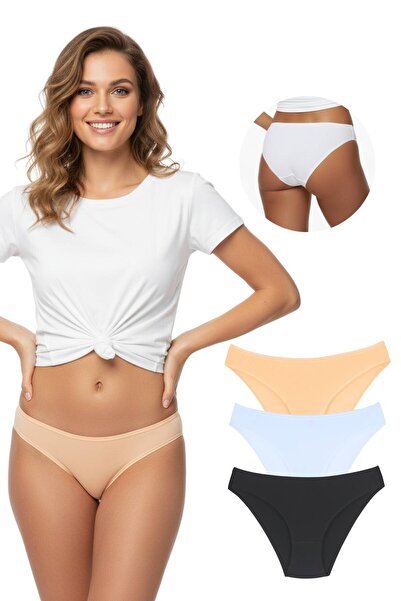 Newlilla 1001 Women's White Black Skin 3-Piece Daily Slip Panties V12