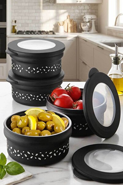 HOMENIVA 4 Adet Vakumlu Kapak Cam Saklama Kabı - Cam Kahvaltı Seti