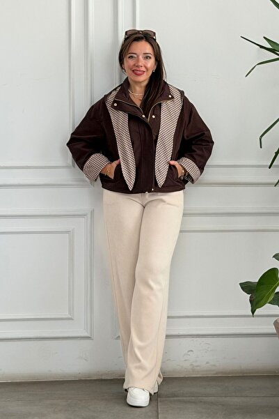 yb yağmur butik Hooded Short Trench Coat with Gingham Detail