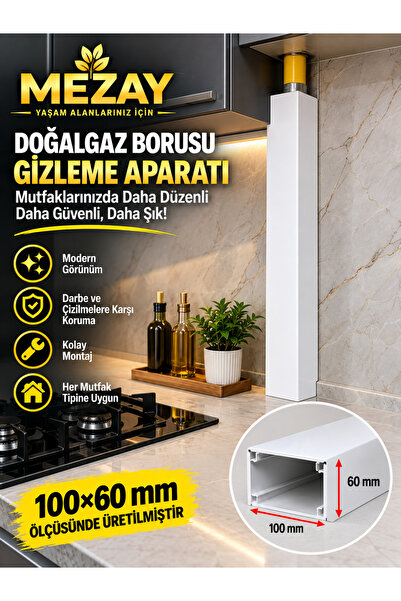 mezay Doğalgaz Borusu Gizleme Aparatı Beyaz PVC Köşe Kapama Profili 10x6 cm(Ö...