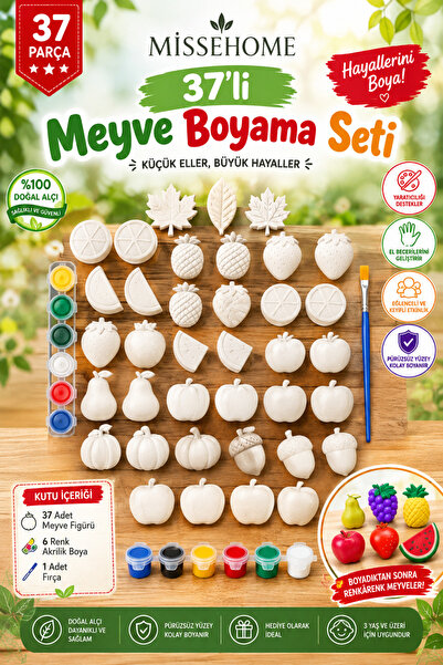 MİSSEHOME 37 Adet (3D) Meyveleri Öğreniyorum Taş Boyama Çocuk Gelişimi Boyama...