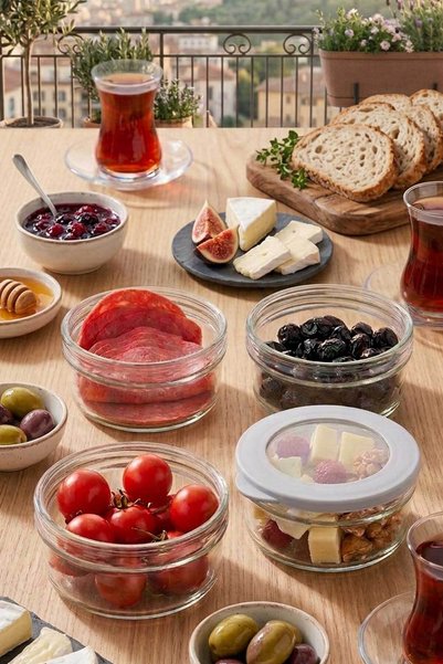 HOMENIVA 4 Adet Vakumlu Kapak Cam Saklama Kabı – Beyaz Cam Kahvaltı Seti