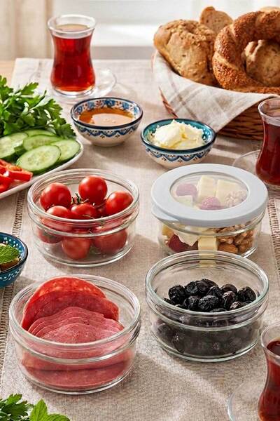 HOMENIVA 4 Adet Vakumlu Kapak Cam Saklama Kabı – Beyaz Cam Kahvaltı Seti