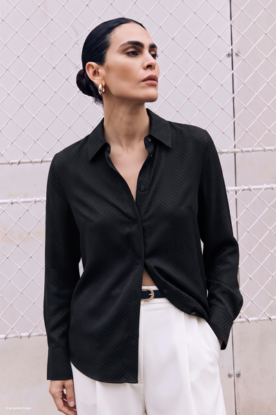 Sateen Patterned Classic Shirt - Black