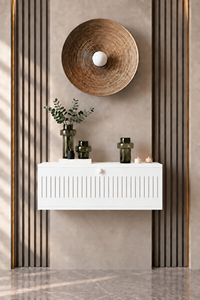 melura home Melura Beyaz %100 MDF Kapaklı Dresuar, Duvara Monte Makyaj Masası...
