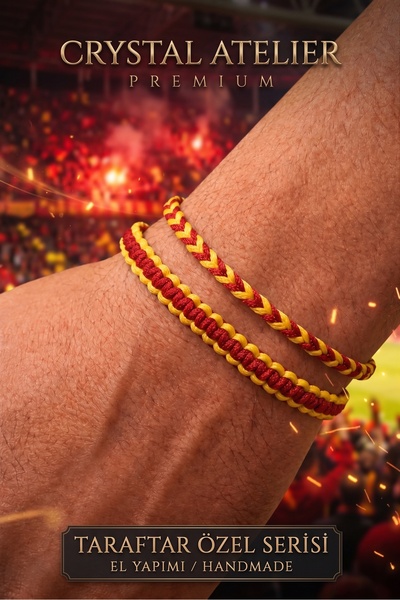 Crystal Atelier Macrame 2-Pack Yellow Red Fan Bracelet Handmade Adjustable Un...