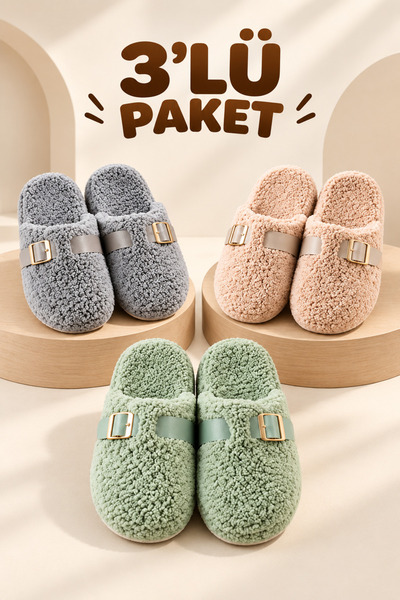 StWenn Advantageous Pack of 3 Plush House Slippers Dowry Slippers Winter Slip...