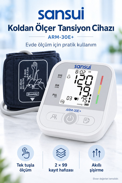 SANSUI Pille Çalışan Hafıza Kaydı Alan Koldan Ölçen Elektronik Tansiyon Aleti...