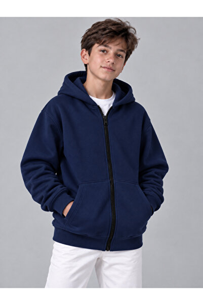KİDSPİTİRCİK Unisex Çocuk Lacivert 3ip Kalın Polarlı Hırka