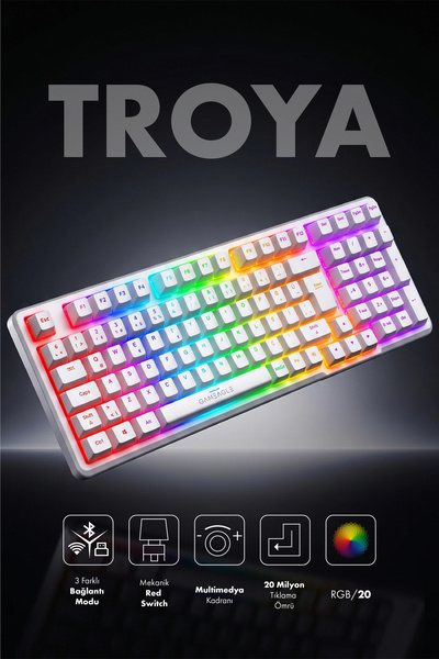 gameagle Troya White RGB 3 Modlu Kablosuz Mekanik Oyuncu Klavyesi Red Switch ...
