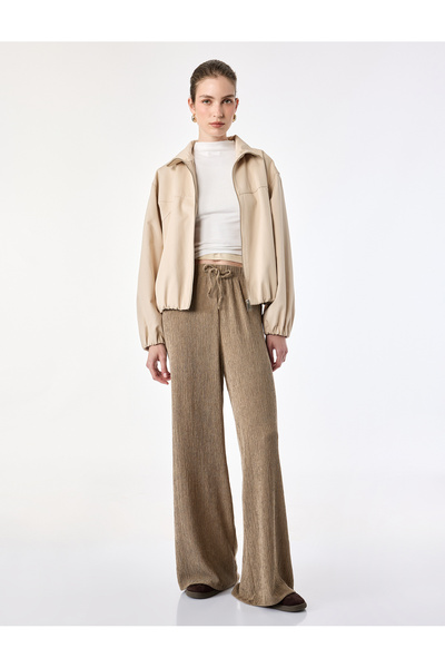 Koton Bürümcük Fabric Textured Waist-Tie Wide-Leg Trousers