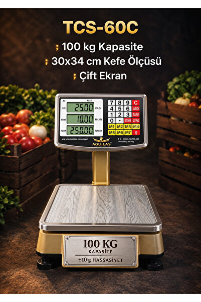 AGUILAS 100 Kg Kapasite 5 Gr Hassasiyet Çift Ekranlı Elektronik Kantar Terazi...