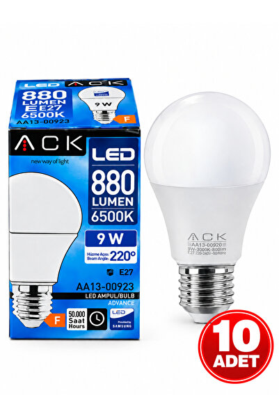 ACK 10'lu 9W LED Ampul Beyaz Işık 6500K E27 Duylu