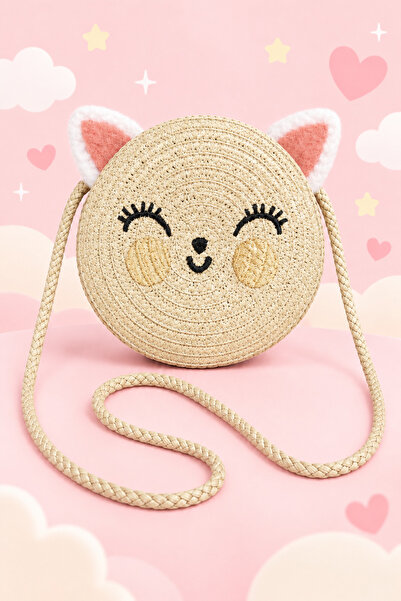 synshop Cute cat soft fluffy ear straw strap teen girl child baby bag 13 cm gift