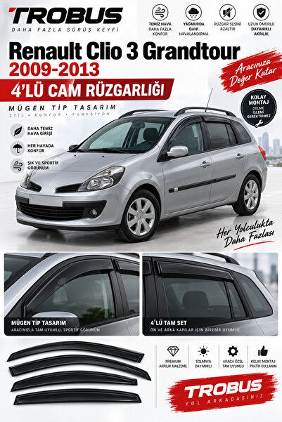 TROBUS Renault Clio 3 Grandtour 2007-2013 Tam Uyumlu Cam Rüzgarlığı 4'lü