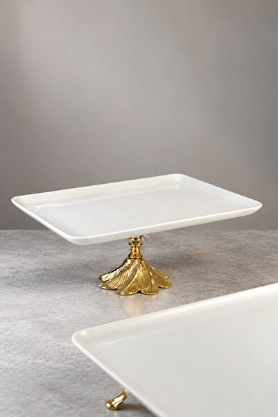 MAY HOME Porselen Metal Ayaklı Dikdörtgen Sunumluk Tabak
