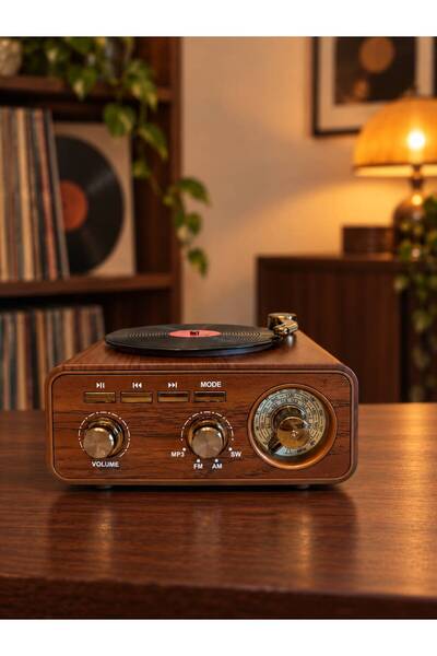 NB Concept Plaklı Retro Nostaljik Radyo/Hoparlör (Bluetooth/Fm), (Işıklı Düğme)