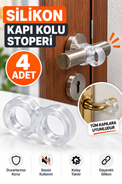 tafce Silikon Kapı Kolu Stoperi 4 Adet Şeffaf Duvar Koruyucu Kapı Çarpma Önle...