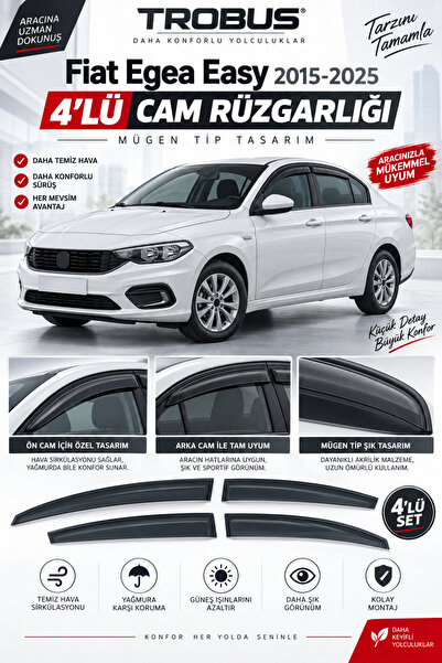 TROBUS Fiat Egea 2021 Cam Rüzgarlığı 4lü Takım