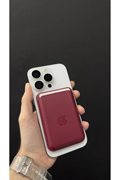 Standlı Magsafe Mıknatıslı Kartlık Deri Cüzdan Bordo