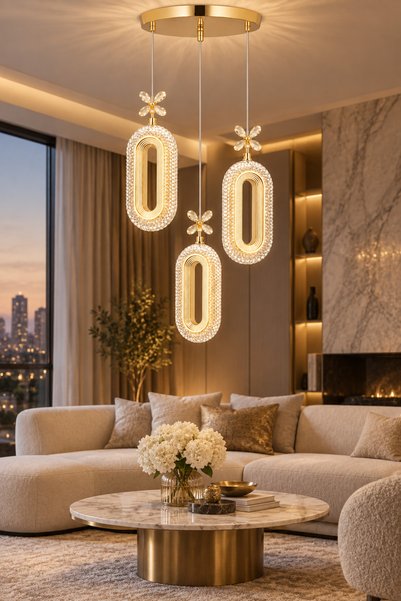 Ulucam Aydınlatma İmera Gold Ledli Sarkıt Avize Modern Salon Mutfak Yemek Mas...