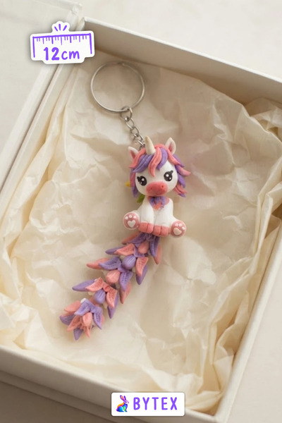 BytexStore Sevimli Unicorn Eklemli Anahtarlık & Çanta Süsü – Hareketli Kuyruk...
