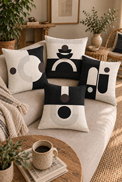 Belle Benoit Set of 4 Double-Sided Digital Printed Black and White Pillowcase...