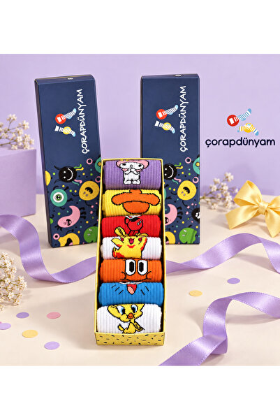 çorapdunyam 7”li Kutulu Gumball Darwin Karakterli Neşeli Kolej Tenis Çorap